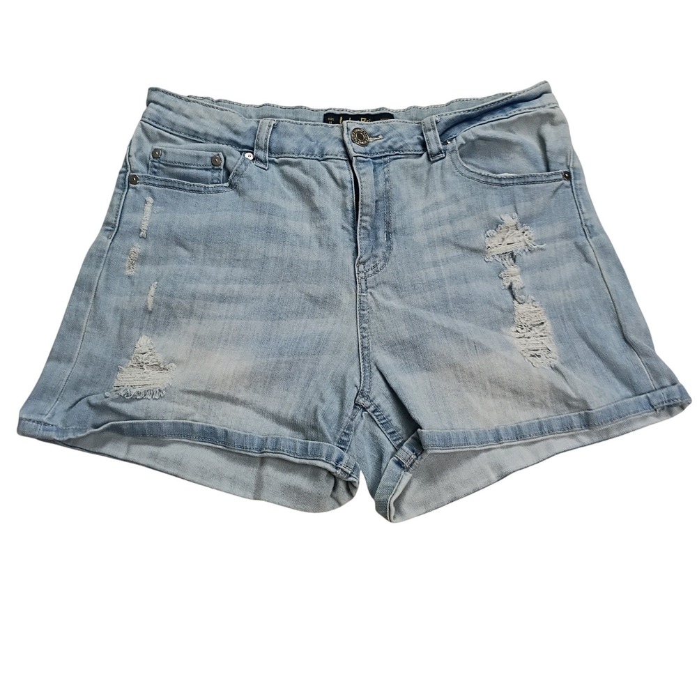 Indigo Rein Denim Shorts Womens 11 Light Blue Distressed Cuffed 29W